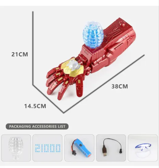BRAZO DE IRON MAN LANZADOR DE BOLAS DE HIDROGEL